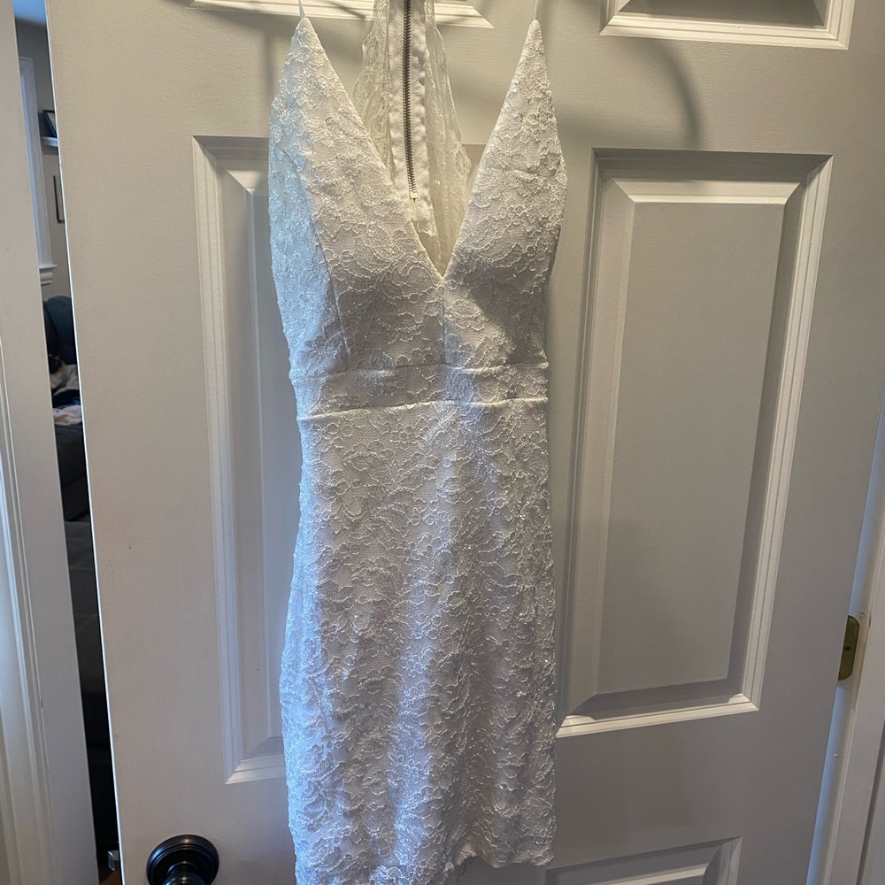 Elegant White Lace Halter Dress
